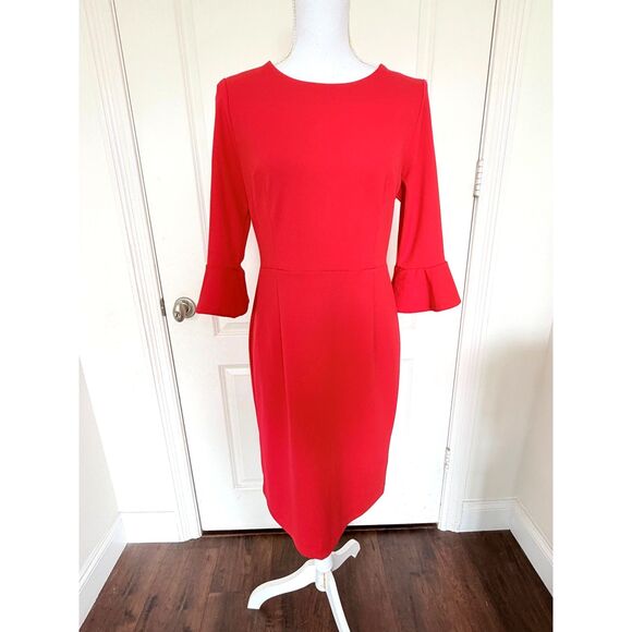 Shelby & Palmer Dresses & Skirts - Shelby & Palmer Red 3/4 Bell Sleeve Sheath Dress Women's Size 10 Pre-owned